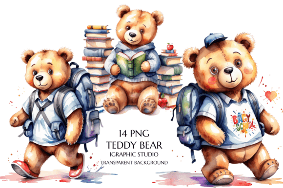 Back to School Clipart with Teddy Bear PNG