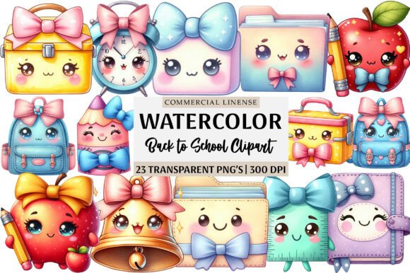 Back to School Kawaii with Bow Clipart