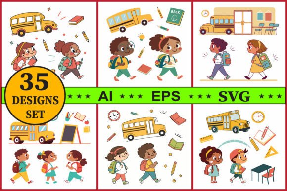 Back to School Kids Vector Bundle Set