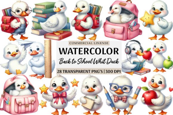 Back to School Whit Duck Clipart for Creative Projects