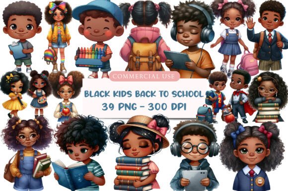 Black Kids Back to School Clipart for Creative Projects
