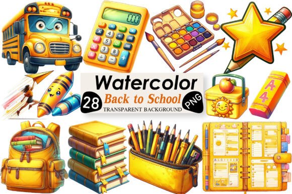 Cute Back to School Watercolor Clipart
