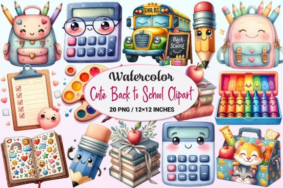 Cute Back to School Watercolor Clipart: A Versatile Digital Resource for Creative Projects