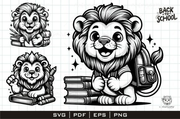 Cute Lion Back to School Line Art