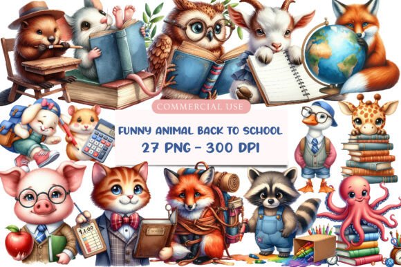 Funny Animal Back to School Clipart: A Creative Resource for Designers and Hobbyists