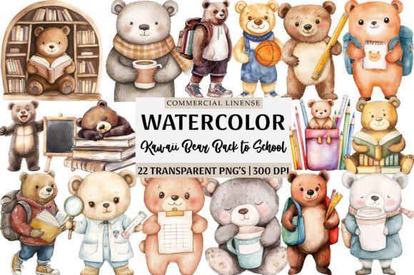 Kawaii Bear Back to School Clipart: Strategic Use for Creative and Business Applications