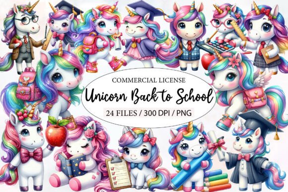 Unicorn Back to School Clipart Bundle: A Creative Resource for Designers and Educators