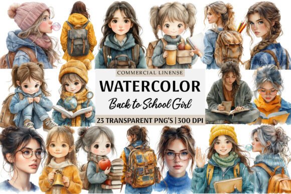 Watercolor Back to School Girl Clipart: A Versatile Digital Asset for Creative Projects